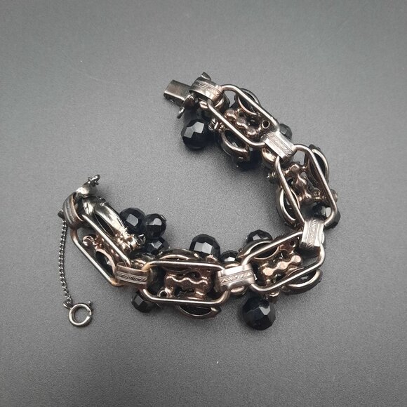 Vintage Julianna D&E Black Beaded Bracelet With Chain & Clasp - Picture 8 of 9